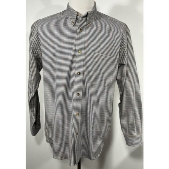 Men’s Vtg Large Orvis Plaid Button Up Long Sleeve Shirt Tan Blue - Picture 1 of 7